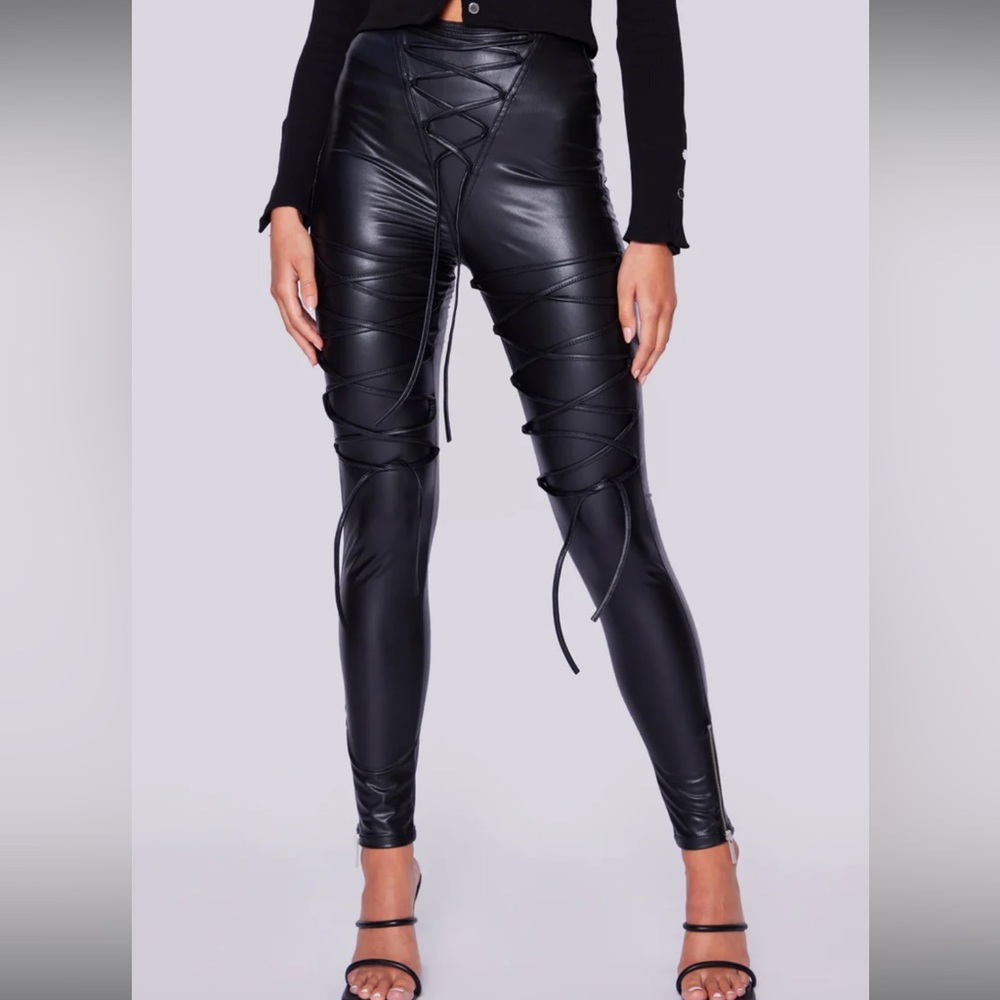 Faux Leather Laced Leggings